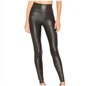 Spanx Faux Leather Leggings Black Women Size Medium Stretch‎ Mid Rise Shaping
